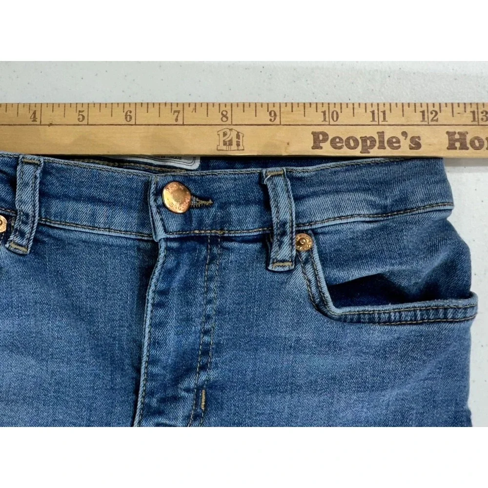 Free People Skinny Jeans 25 Blue Distressed Fringed Hem Mid Rise Boho Denim